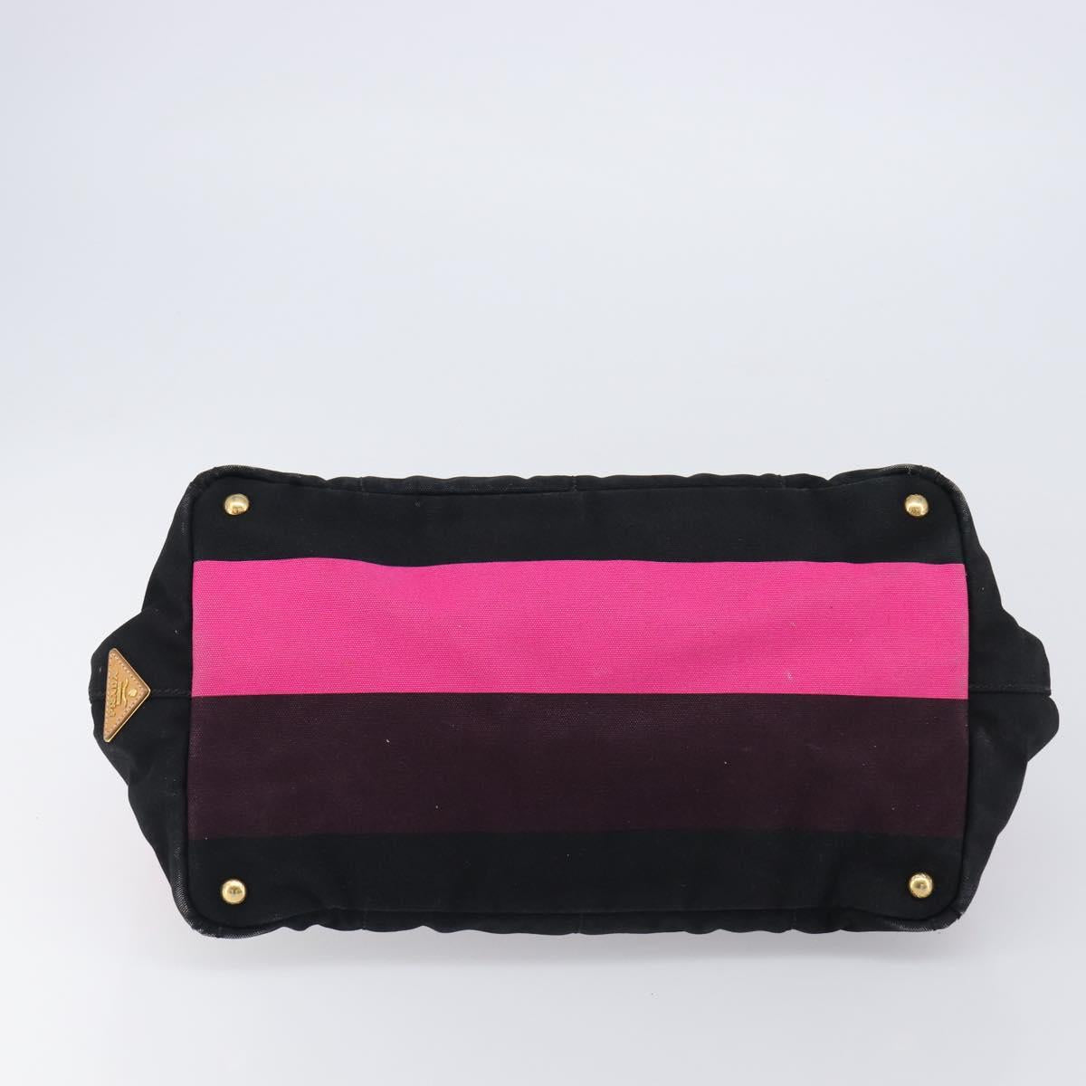 PRADA Canapa GM Hand Bag Canvas Black Pink Auth 201284
