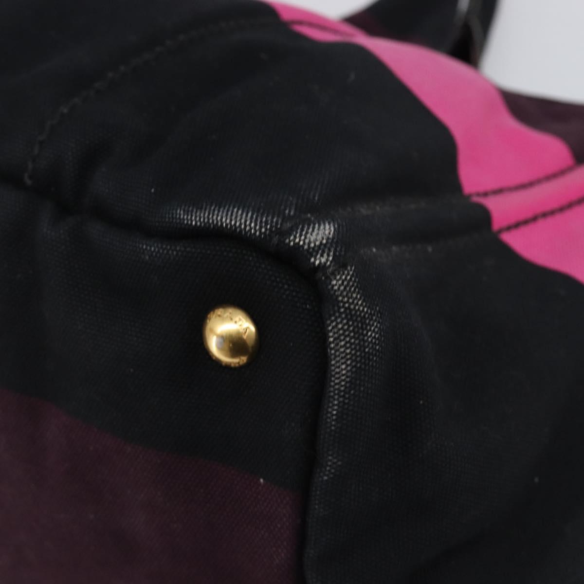 PRADA Canapa GM Hand Bag Canvas Black Pink Auth 201284