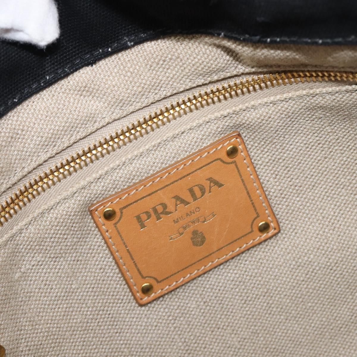 PRADA Canapa GM Hand Bag Canvas Black Pink Auth 201284