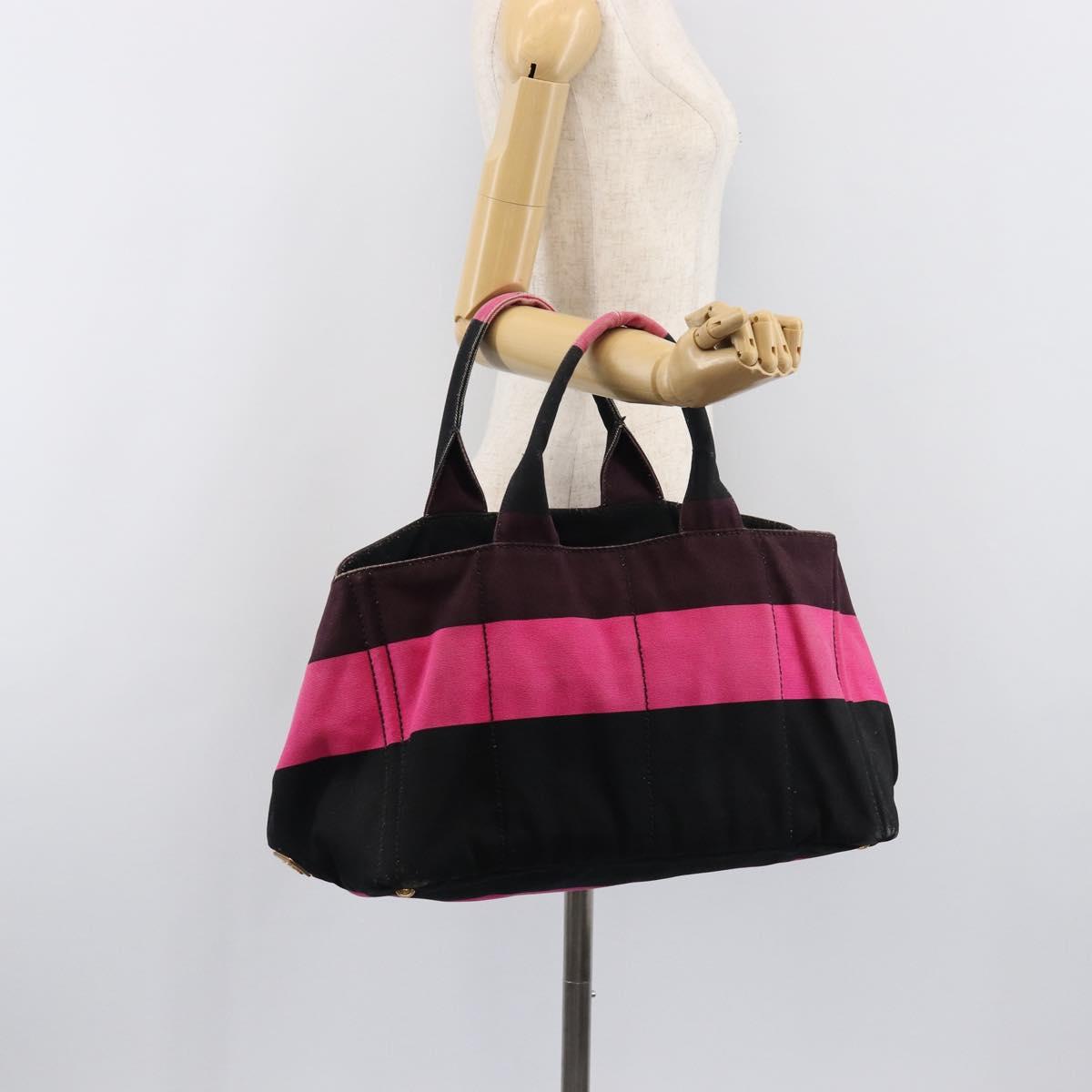 PRADA Canapa GM Hand Bag Canvas Black Pink Auth 201284