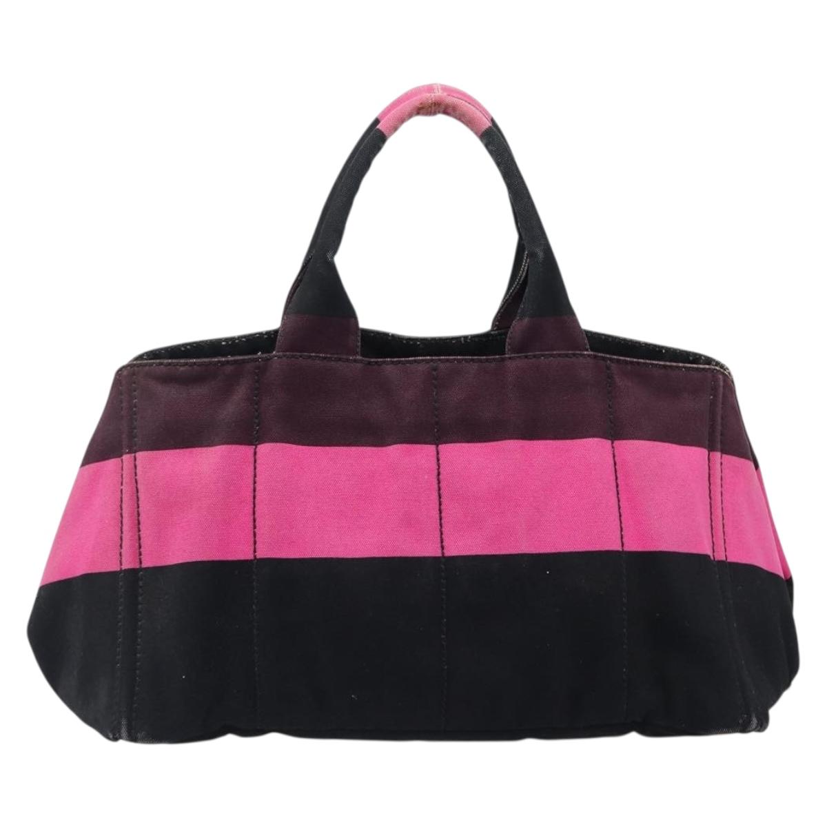 PRADA Canapa GM Hand Bag Canvas Black Pink Auth 201284