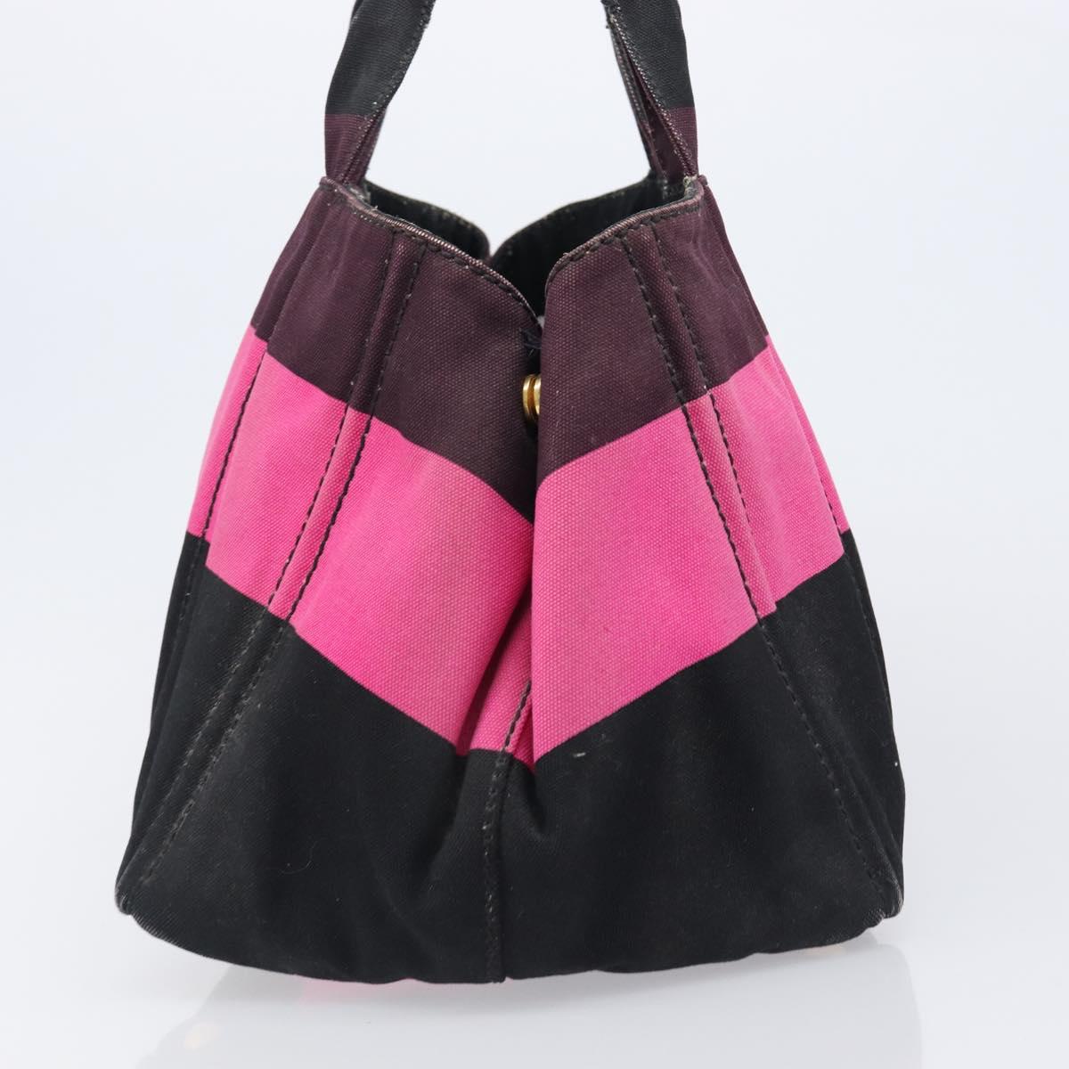 PRADA Canapa GM Hand Bag Canvas Black Pink Auth 201284