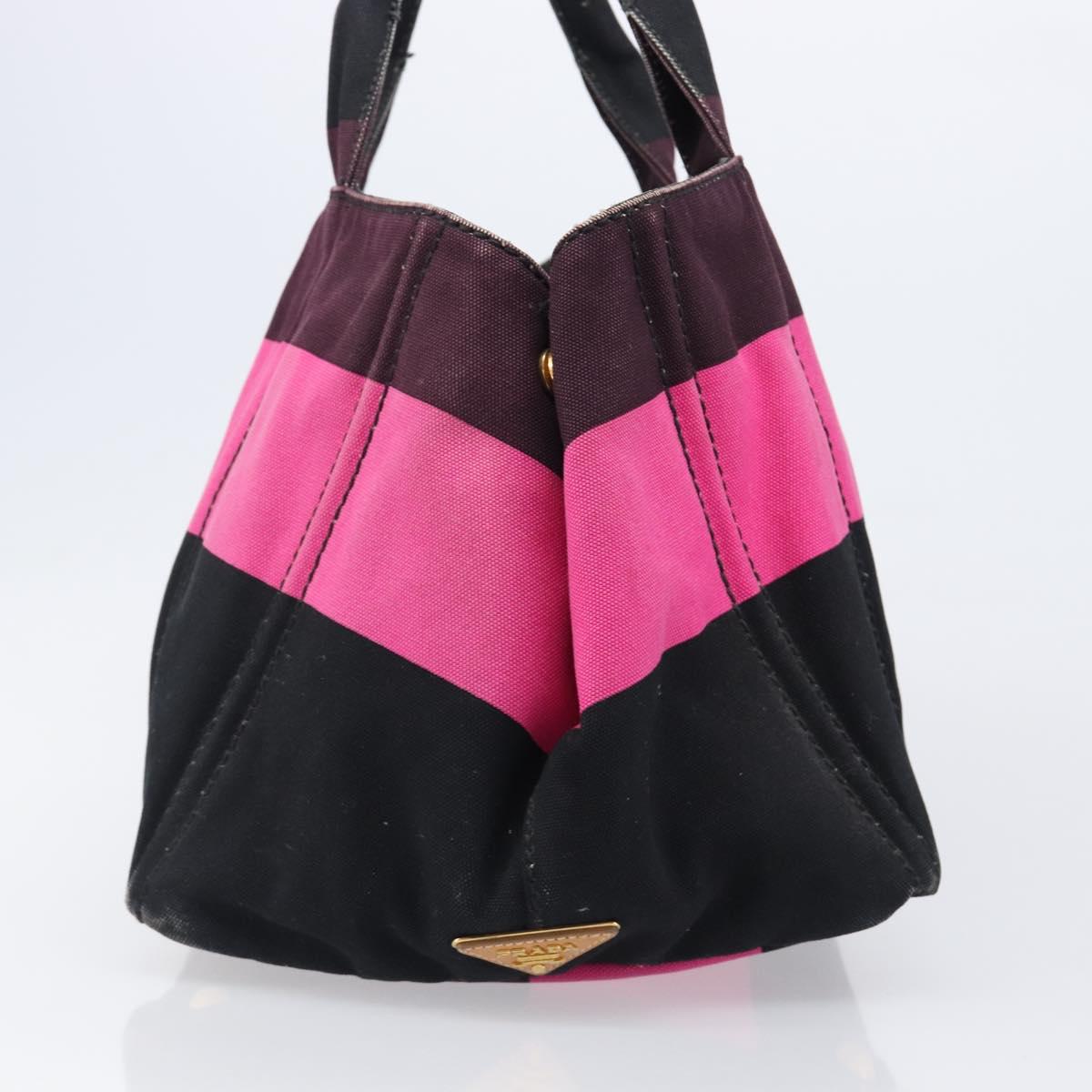 PRADA Canapa GM Hand Bag Canvas Black Pink Auth 201284