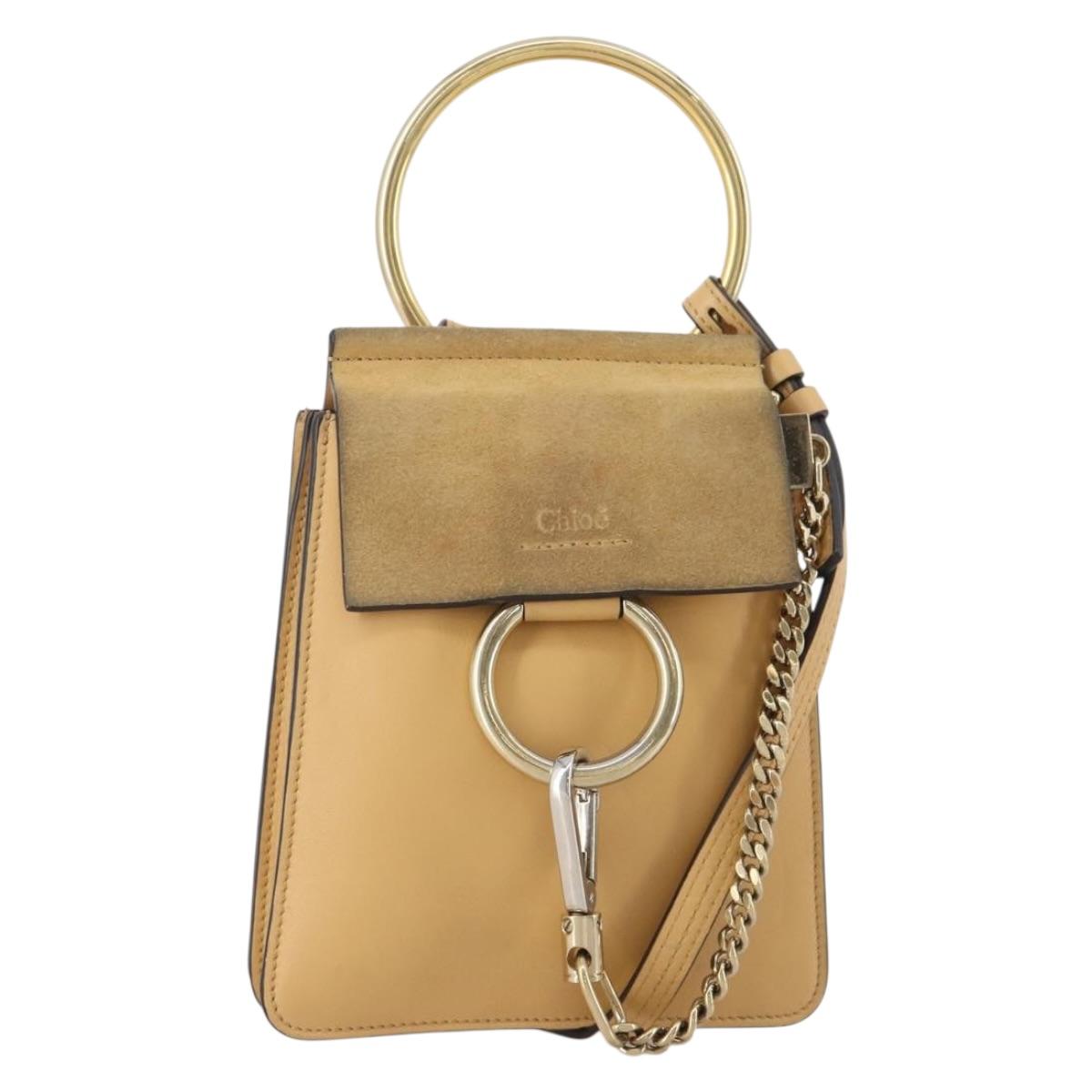 Chloe Fay Shoulder Bag Suede Beige Gold Tone Auth 201285