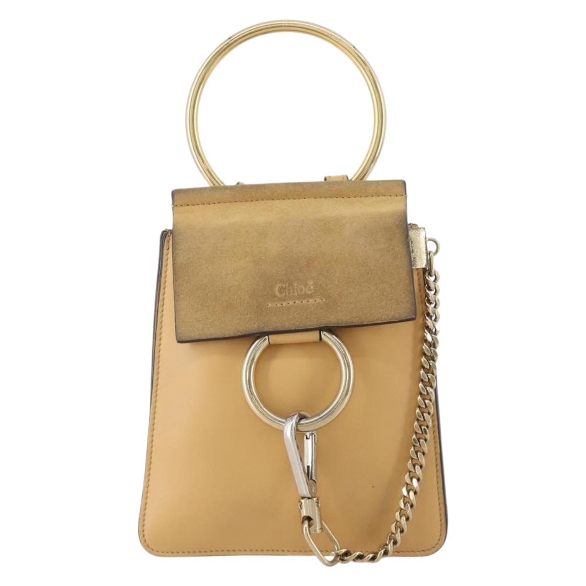Chloe Fay Shoulder Bag Suede Beige Gold Tone Auth 201285