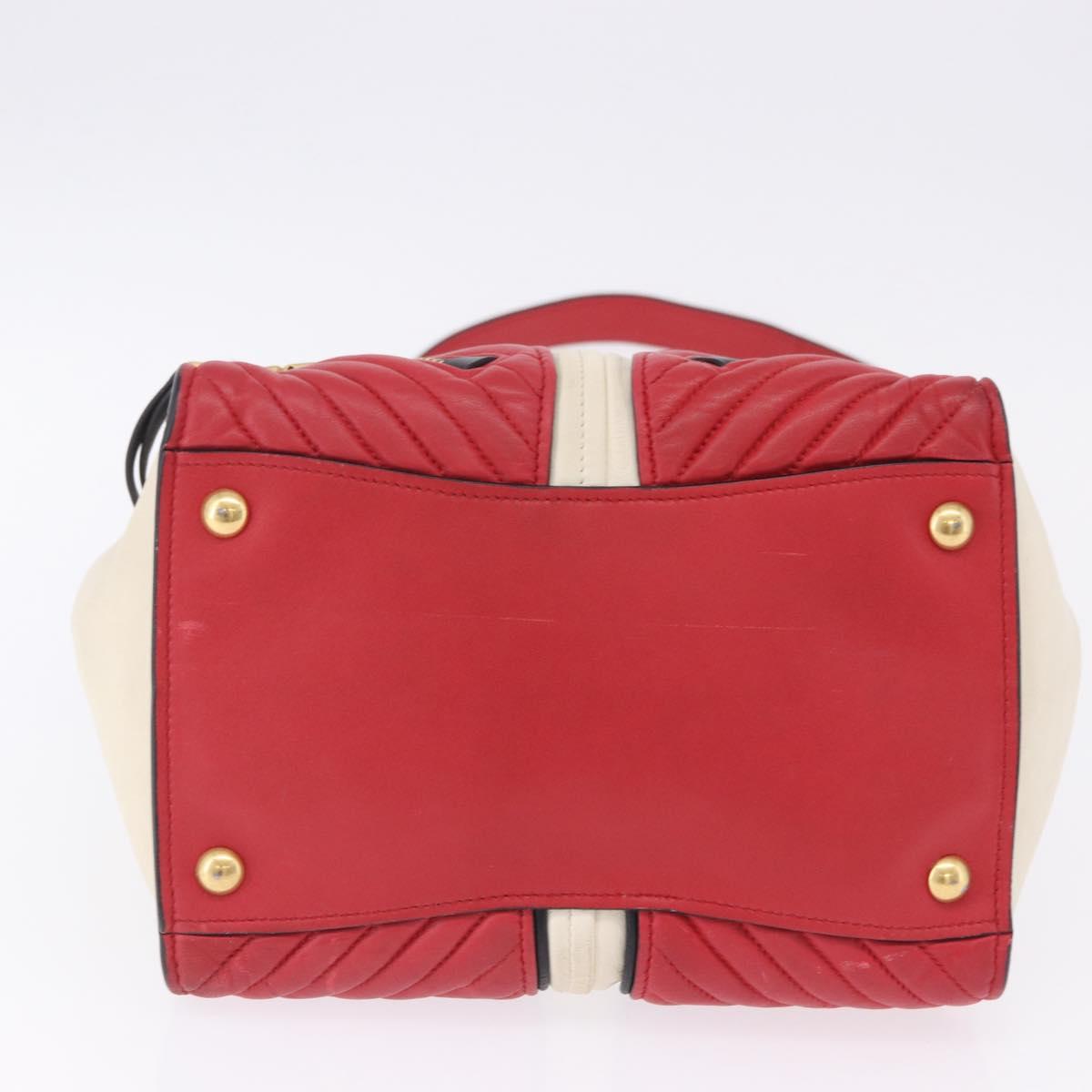 Miu Miu Biker Matelasse Hand Bag Leather 2way Ivory Red Auth 201287