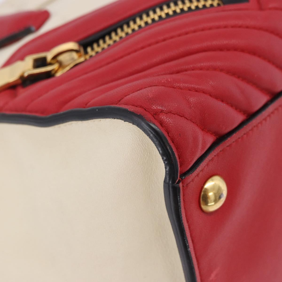 Miu Miu Biker Matelasse Hand Bag Leather 2way Ivory Red Auth 201287