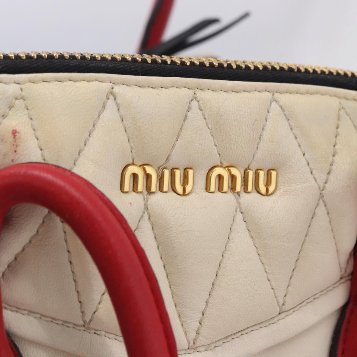 Miu Miu Biker Matelasse Hand Bag Leather 2way Ivory Red Auth 201287