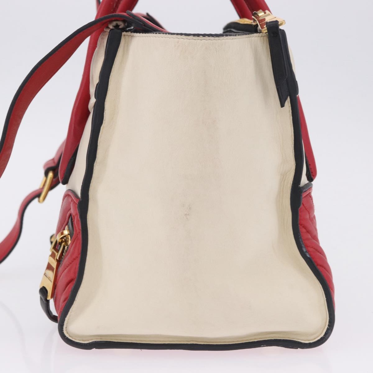 Miu Miu Biker Matelasse Hand Bag Leather 2way Ivory Red Auth 201287
