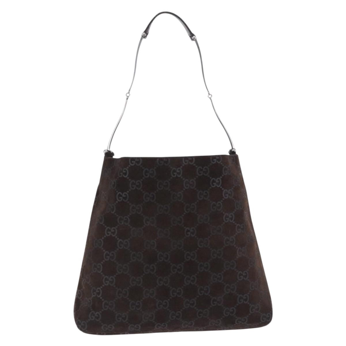 GUCCI GG Canvas Shoulder Bag Suede Brown Silver 001 3181 Auth 201288V