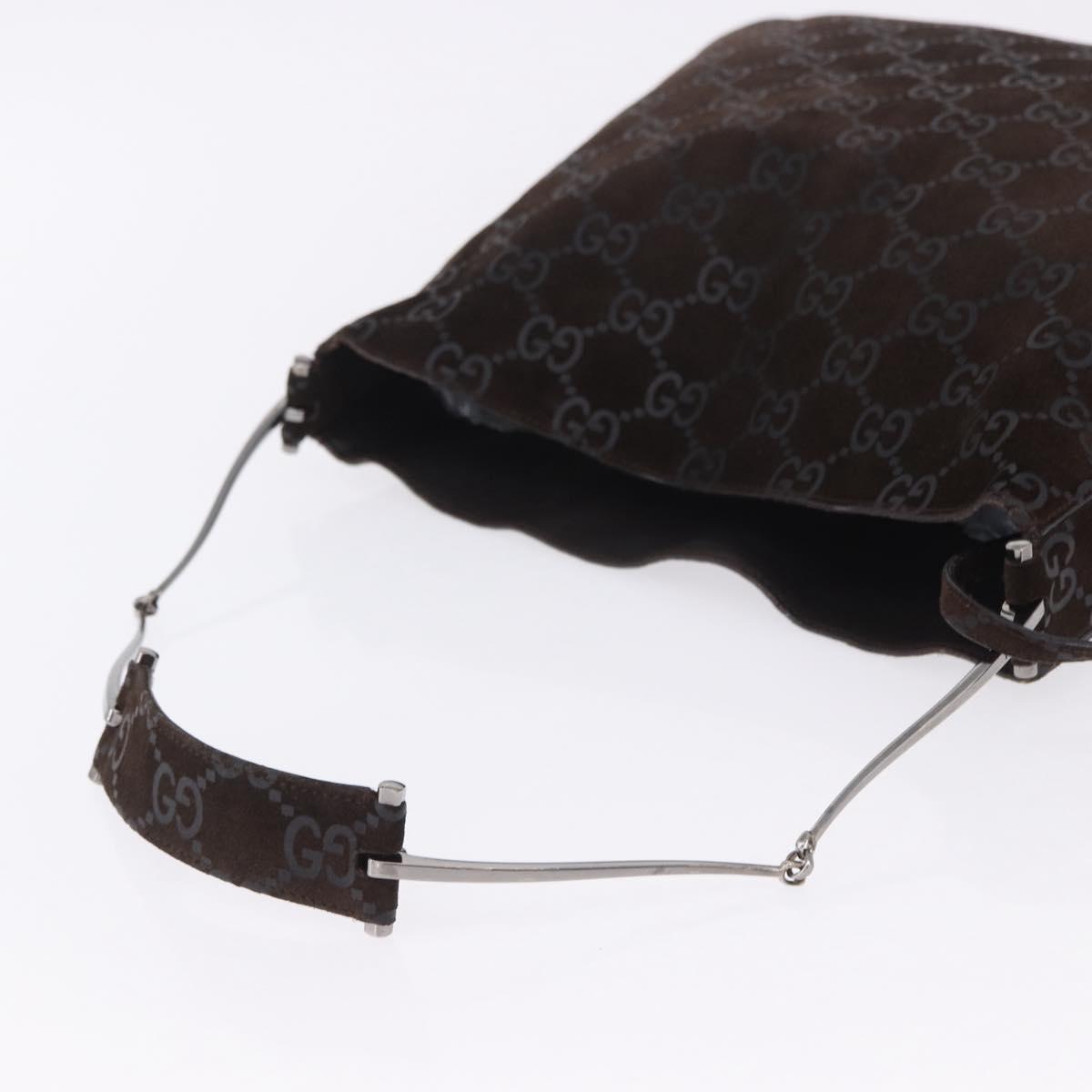 GUCCI GG Canvas Shoulder Bag Suede Brown Silver 001 3181 Auth 201288V
