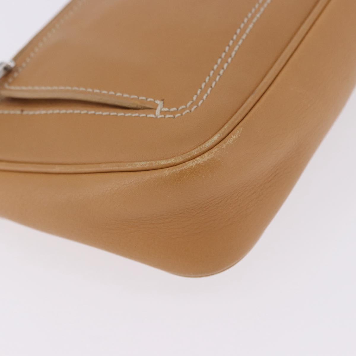 Salvatore Ferragamo Accessory Pouch Leather Beige Silver Auth 201289A