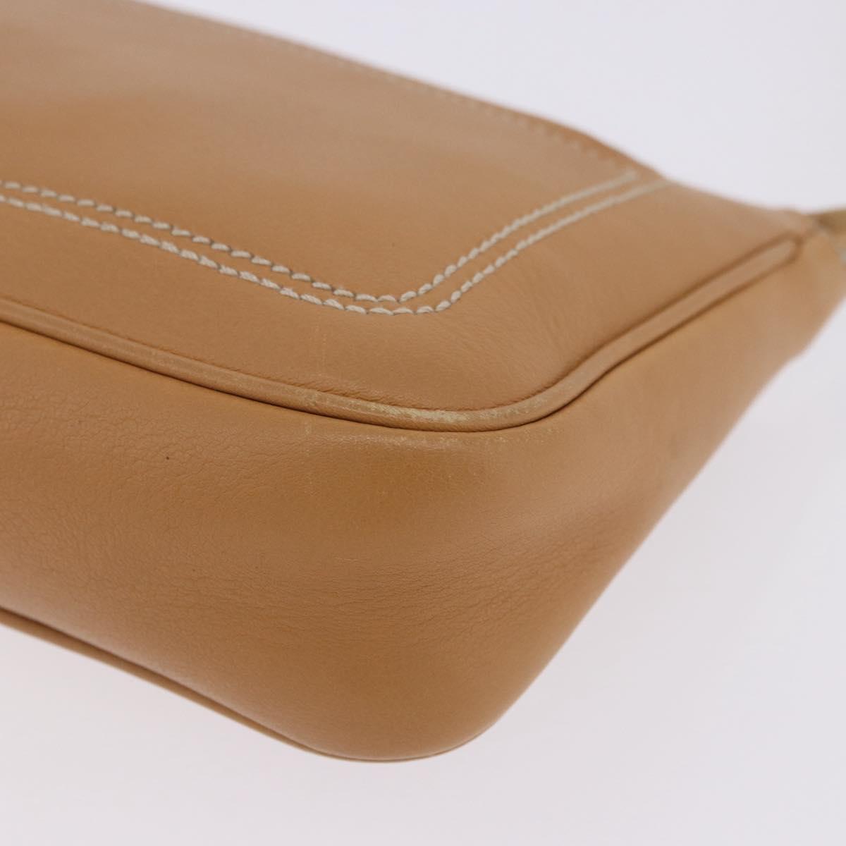 Salvatore Ferragamo Accessory Pouch Leather Beige Silver Auth 201289A