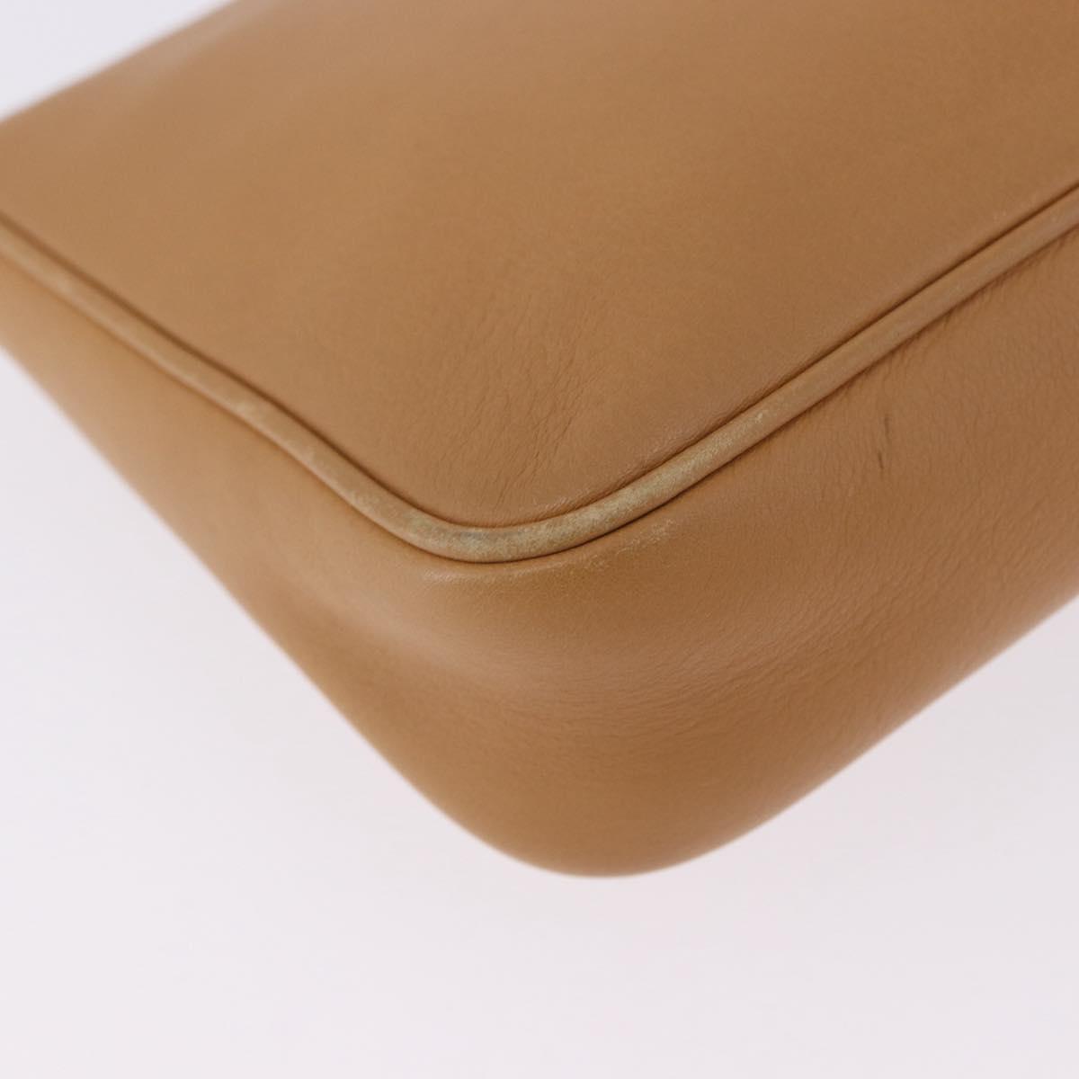 Salvatore Ferragamo Accessory Pouch Leather Beige Silver Auth 201289A