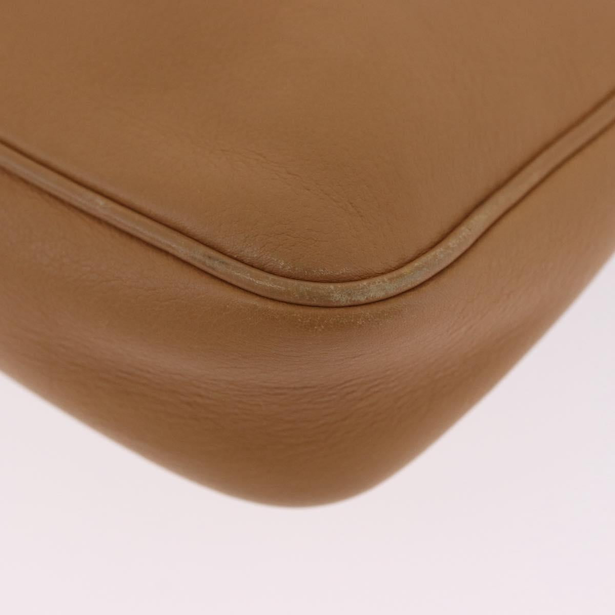 Salvatore Ferragamo Accessory Pouch Leather Beige Silver Auth 201289A
