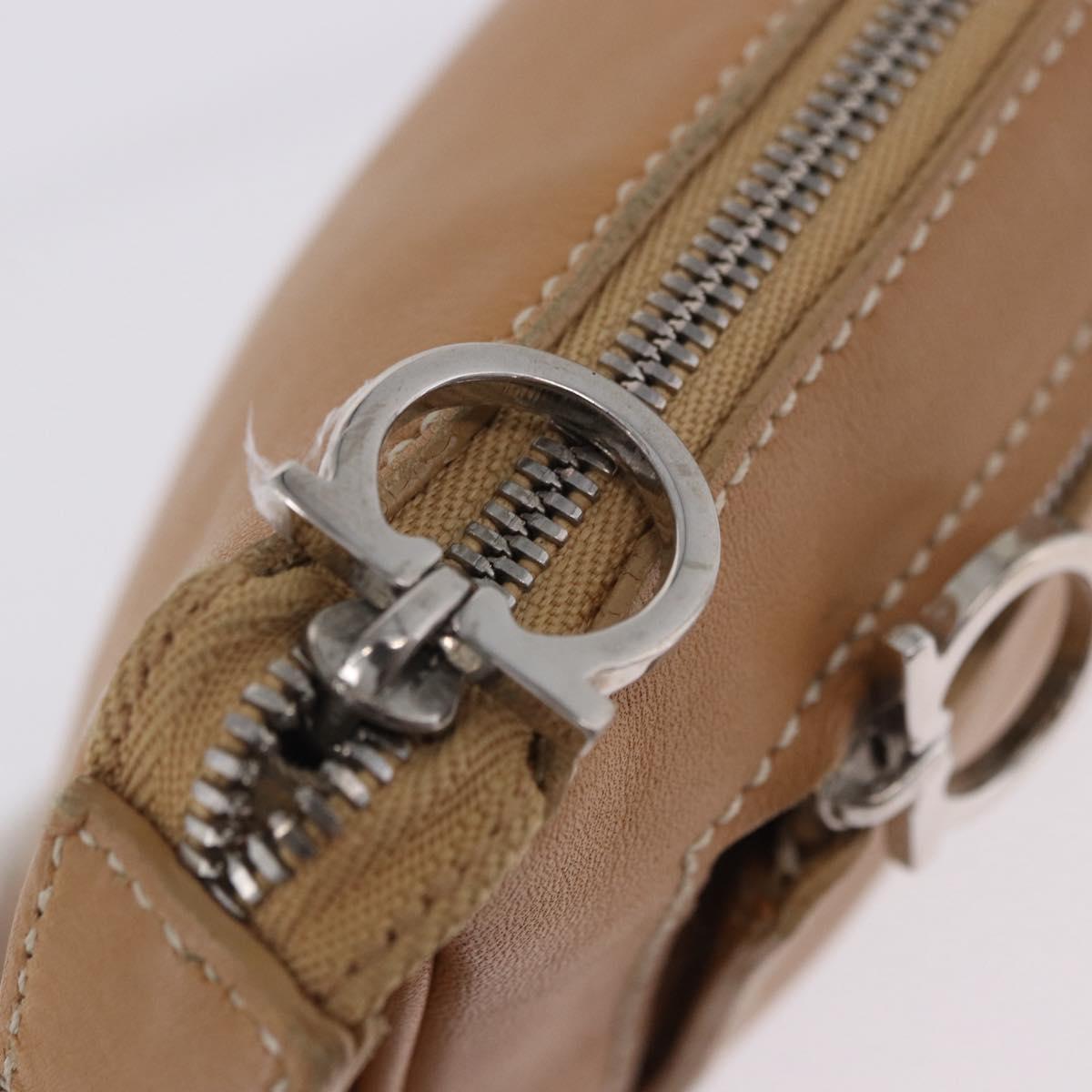 Salvatore Ferragamo Accessory Pouch Leather Beige Silver Auth 201289A