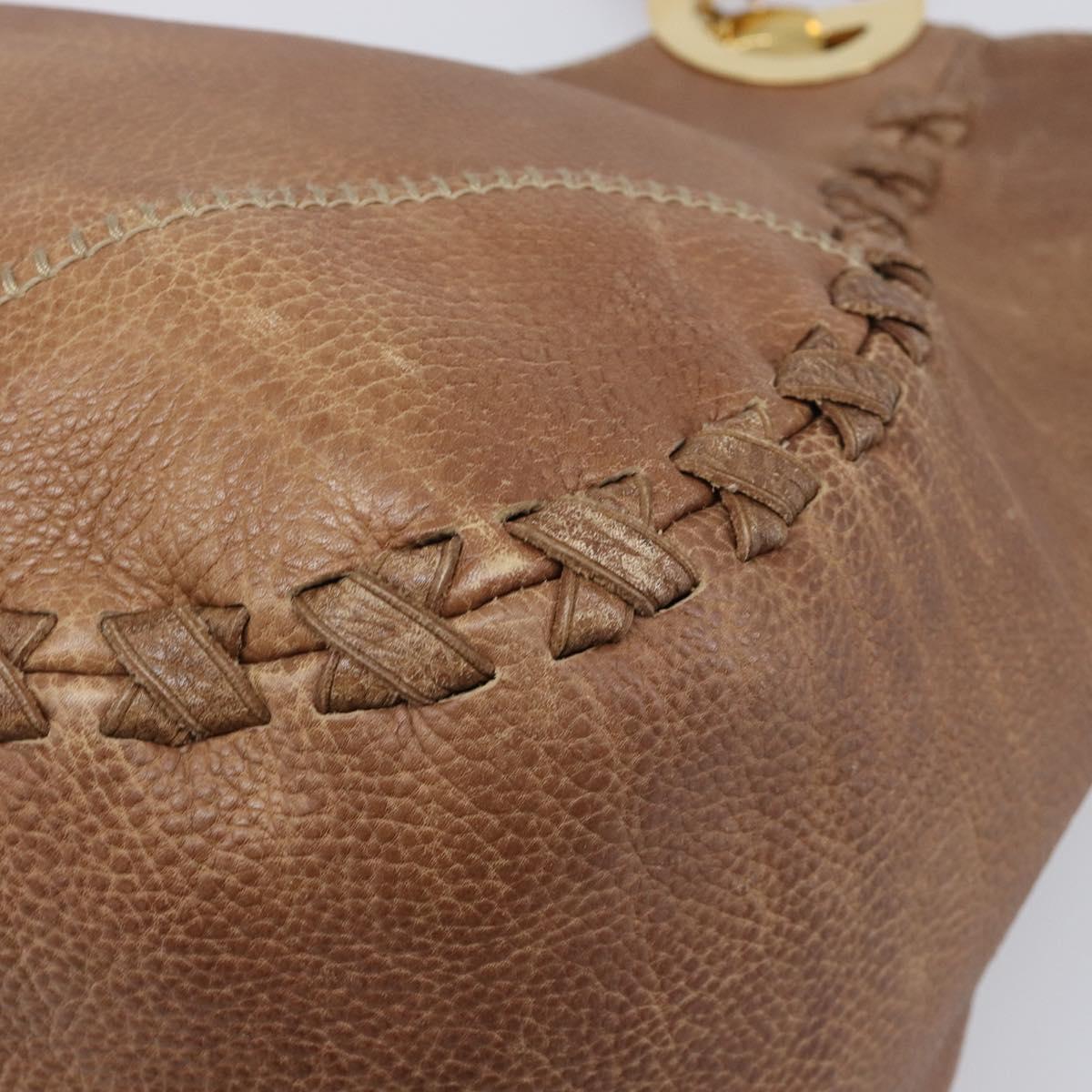 GUCCI Hand Bag Leather Brown Gold Tone 218782 Auth 201290