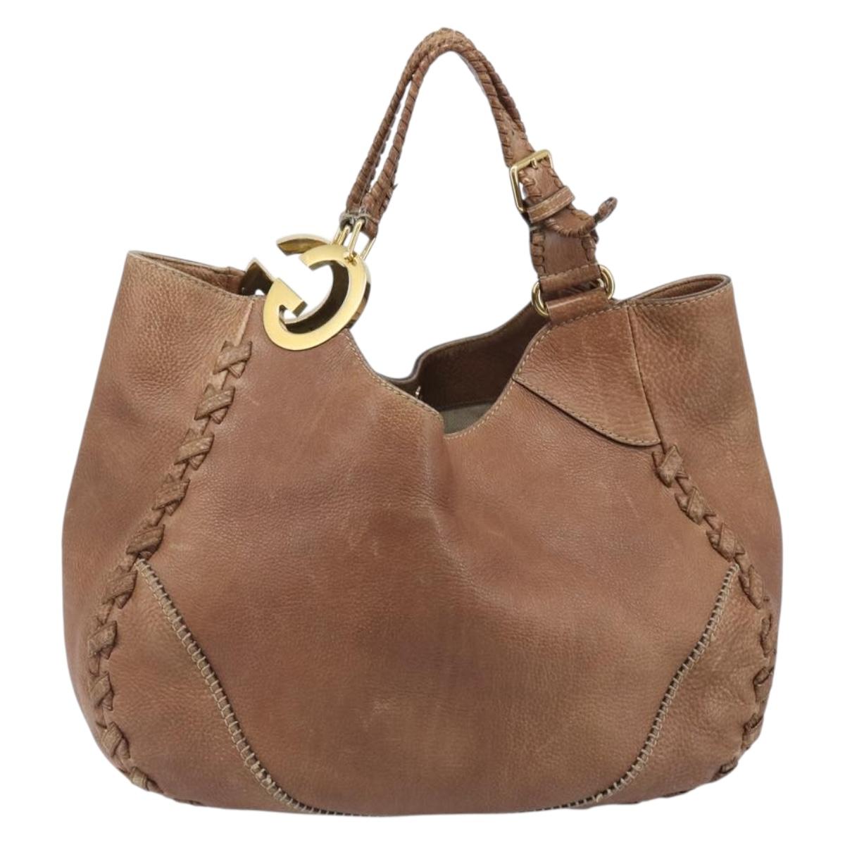 GUCCI Hand Bag Leather Brown Gold Tone 218782 Auth 201290