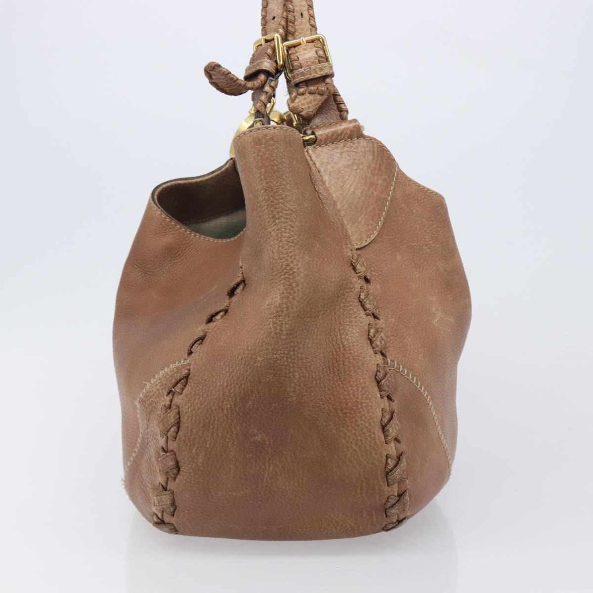 GUCCI Hand Bag Leather Brown Gold Tone 218782 Auth 201290