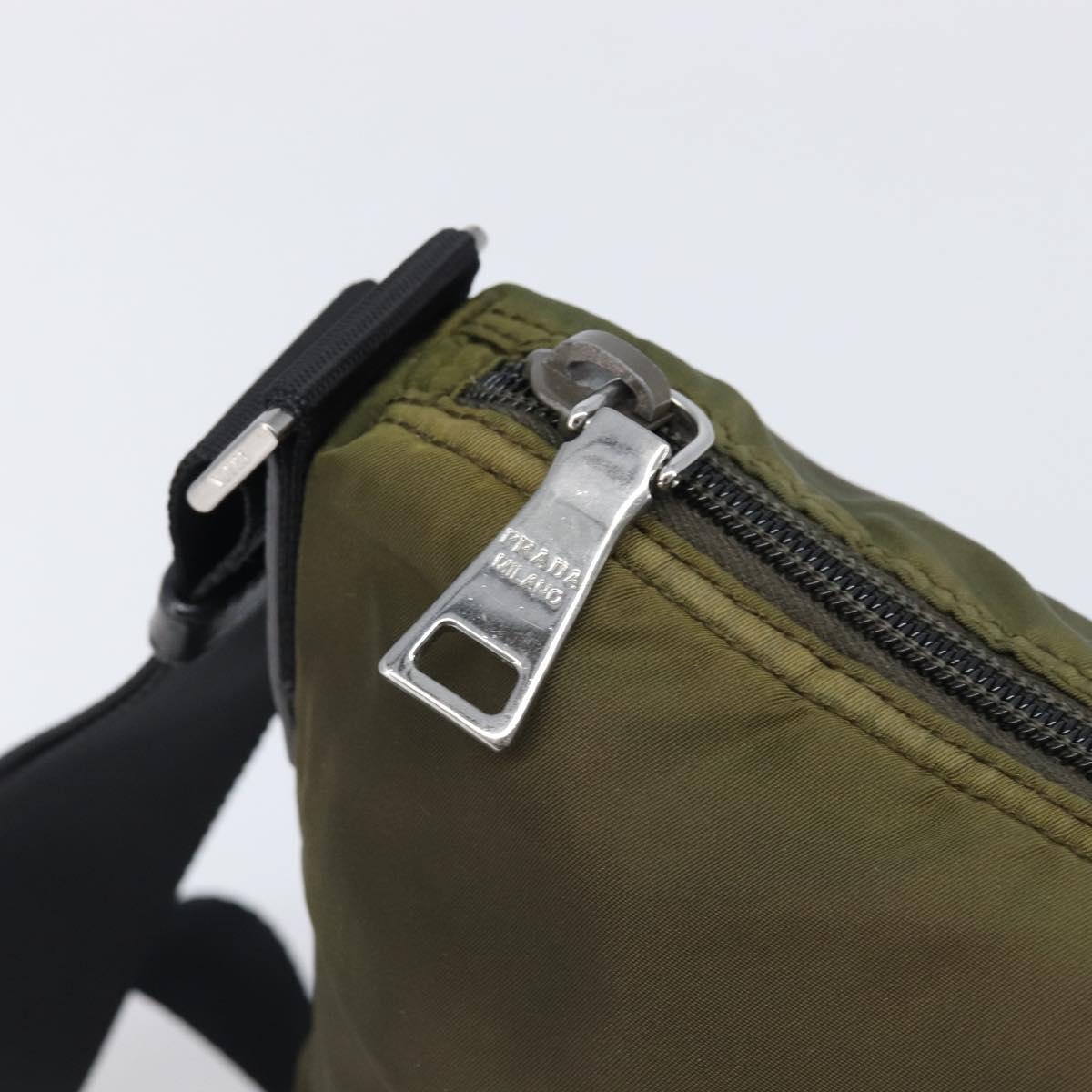 PRADA Shoulder Bag Nylon Khaki Silver Auth 201291A