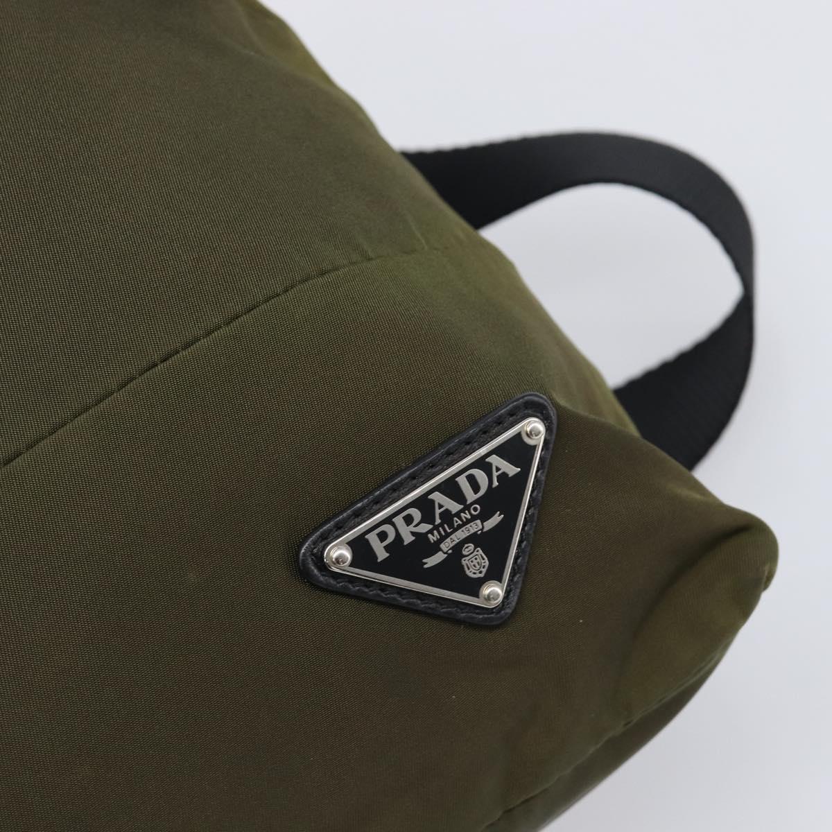 PRADA Shoulder Bag Nylon Khaki Silver Auth 201291A