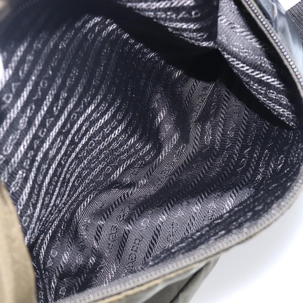 PRADA Shoulder Bag Nylon Khaki Silver Auth 201291A