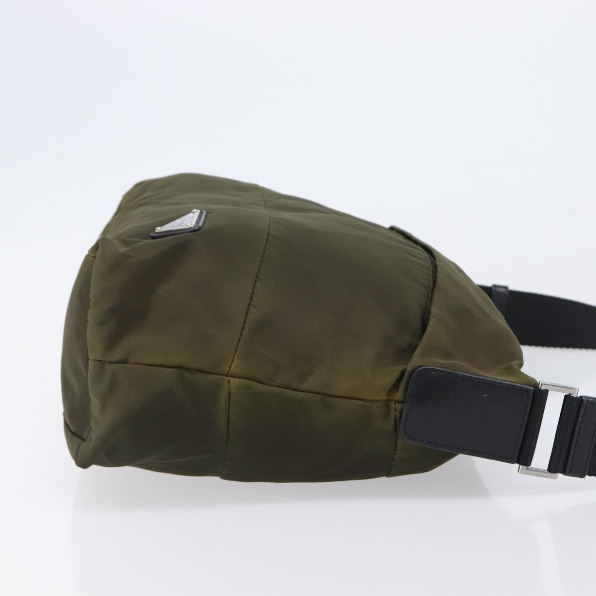 PRADA Shoulder Bag Nylon Khaki Silver Auth 201291A