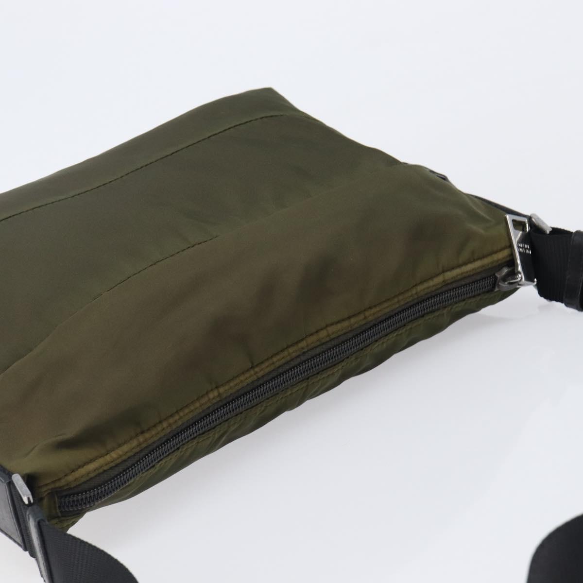 PRADA Shoulder Bag Nylon Khaki Silver Auth 201291A