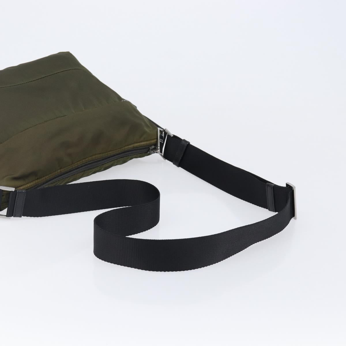 PRADA Shoulder Bag Nylon Khaki Silver Auth 201291A