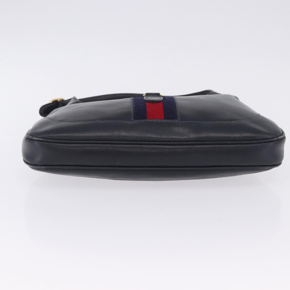 GUCCI Jackie Hand Bag Leather Navy Gold Tone Auth 201295V