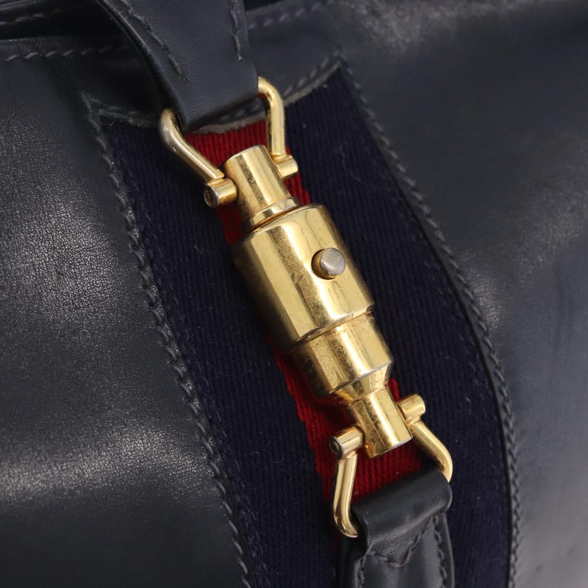 GUCCI Jackie Hand Bag Leather Navy Gold Tone Auth 201295V