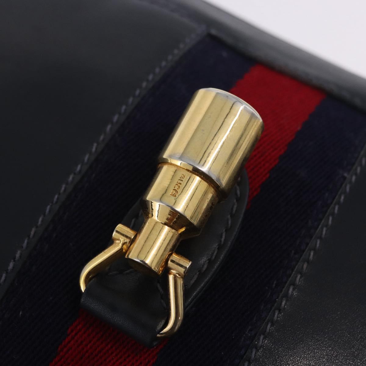 GUCCI Jackie Hand Bag Leather Navy Gold Tone Auth 201295V