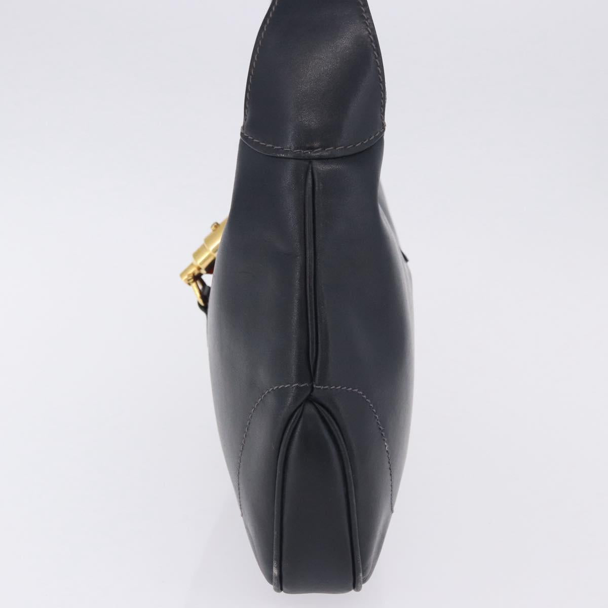 GUCCI Jackie Hand Bag Leather Navy Gold Tone Auth 201295V