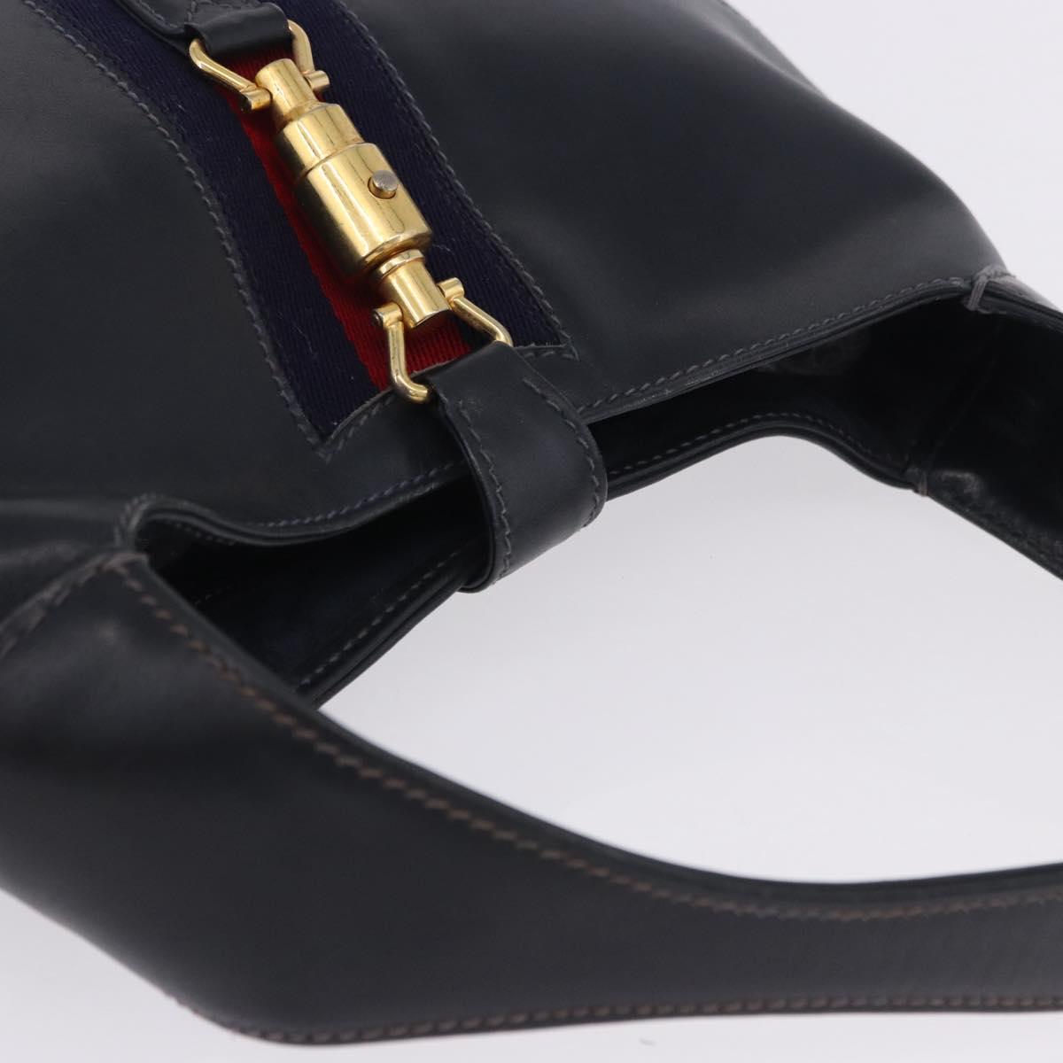GUCCI Jackie Hand Bag Leather Navy Gold Tone Auth 201295V