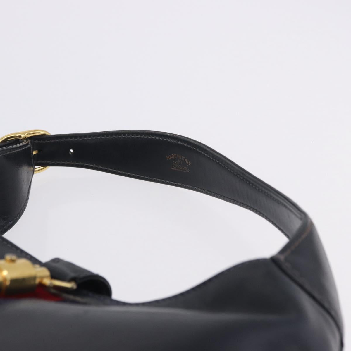 GUCCI Jackie Hand Bag Leather Navy Gold Tone Auth 201295V