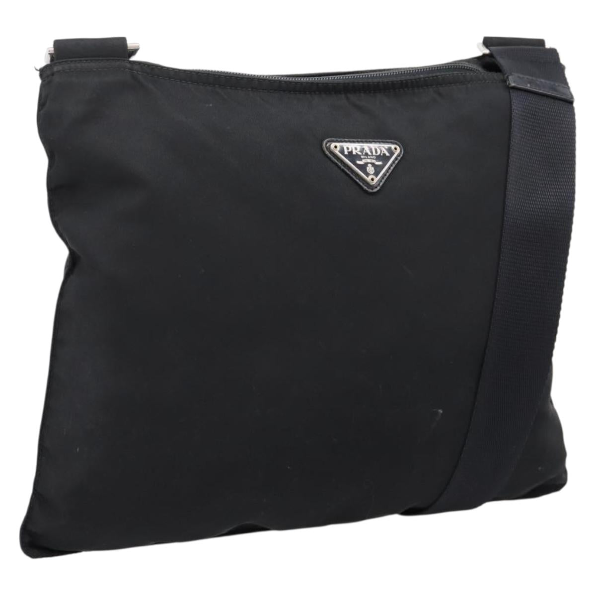 PRADA Shoulder Bag Nylon Black Silver Auth 201298
