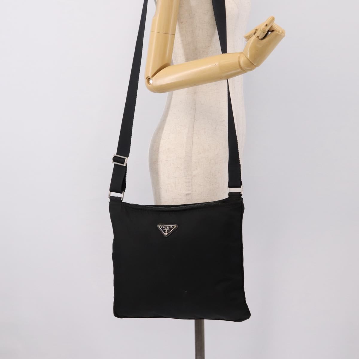 PRADA Shoulder Bag Nylon Black Silver Auth 201298
