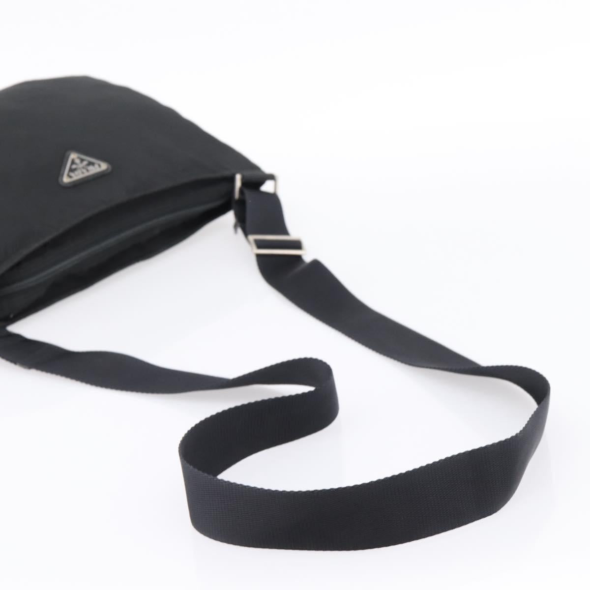 PRADA Shoulder Bag Nylon Black Silver Auth 201298