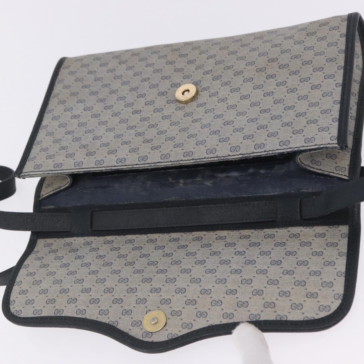 GUCCI Micro GG Shoulder Bag PVC Leather Navy Gold Tone 004 098 0670 Auth 201300