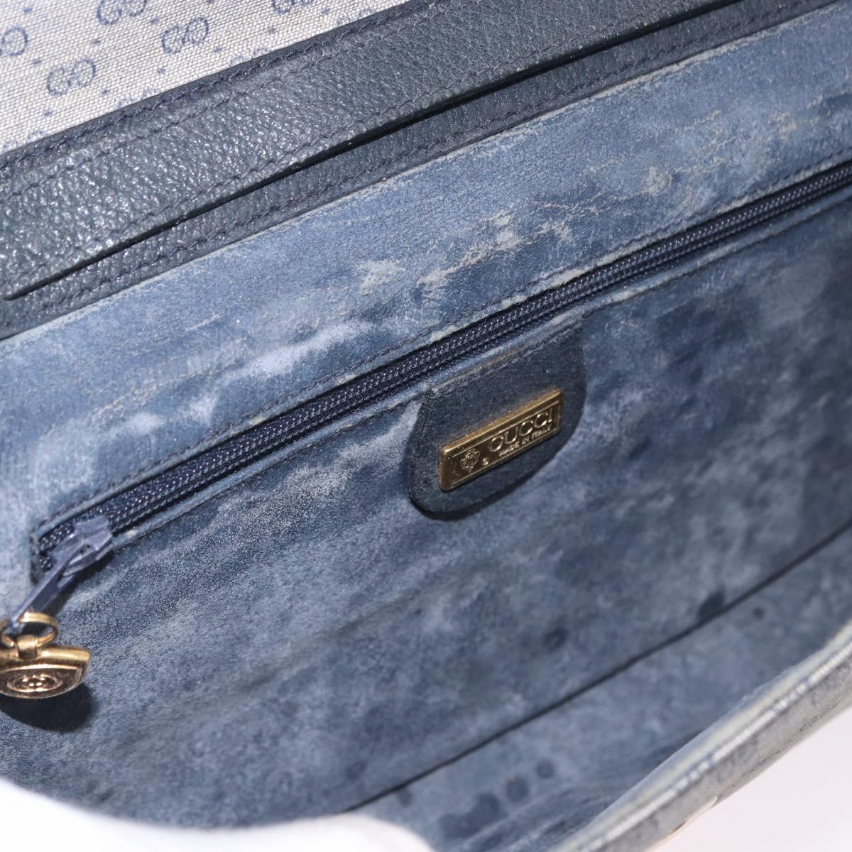 GUCCI Micro GG Shoulder Bag PVC Leather Navy Gold Tone 004 098 0670 Auth 201300