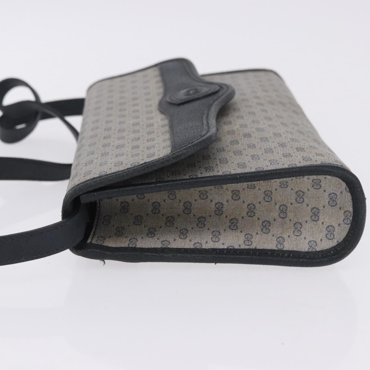 GUCCI Micro GG Shoulder Bag PVC Leather Navy Gold Tone 004 098 0670 Auth 201300