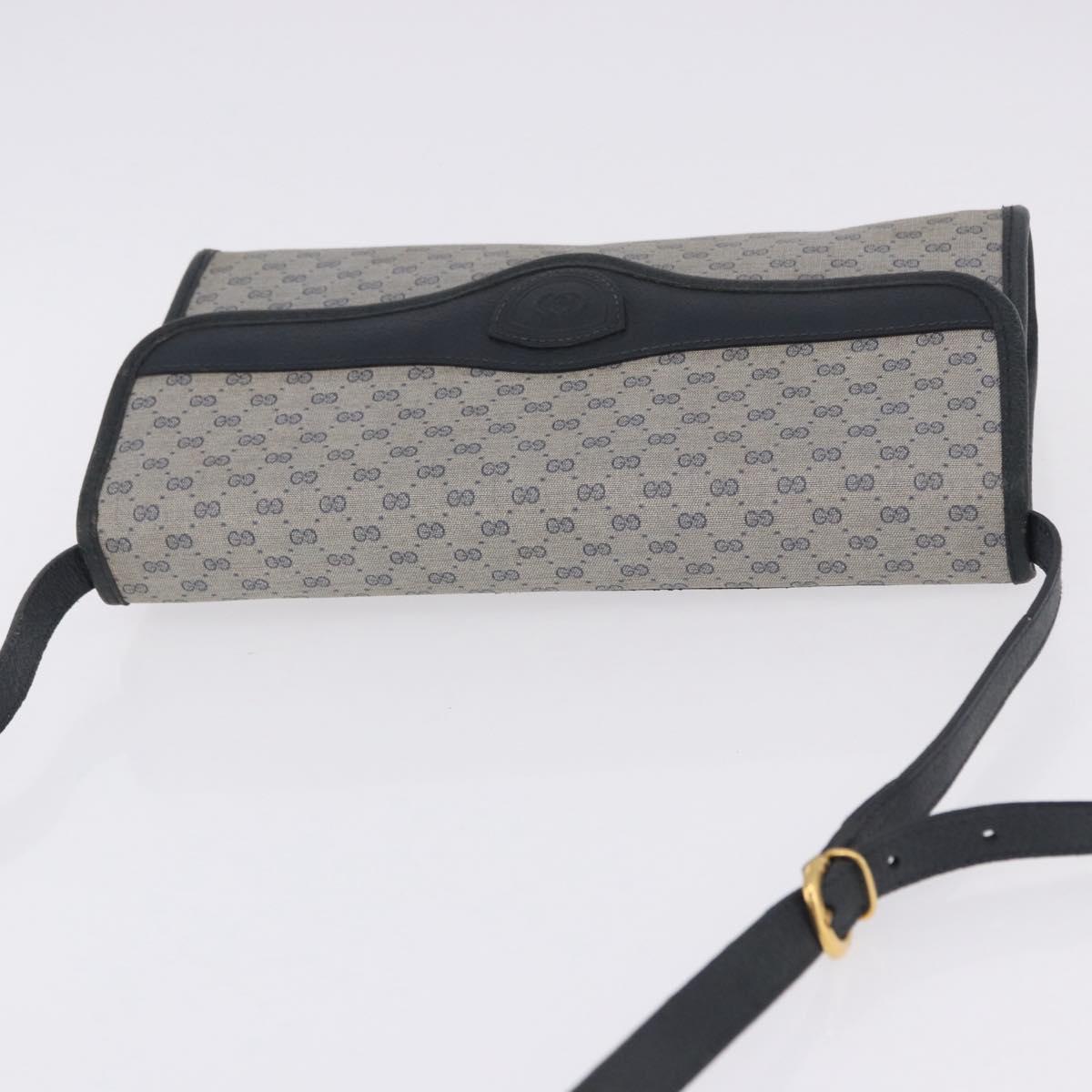 GUCCI Micro GG Shoulder Bag PVC Leather Navy Gold Tone 004 098 0670 Auth 201300