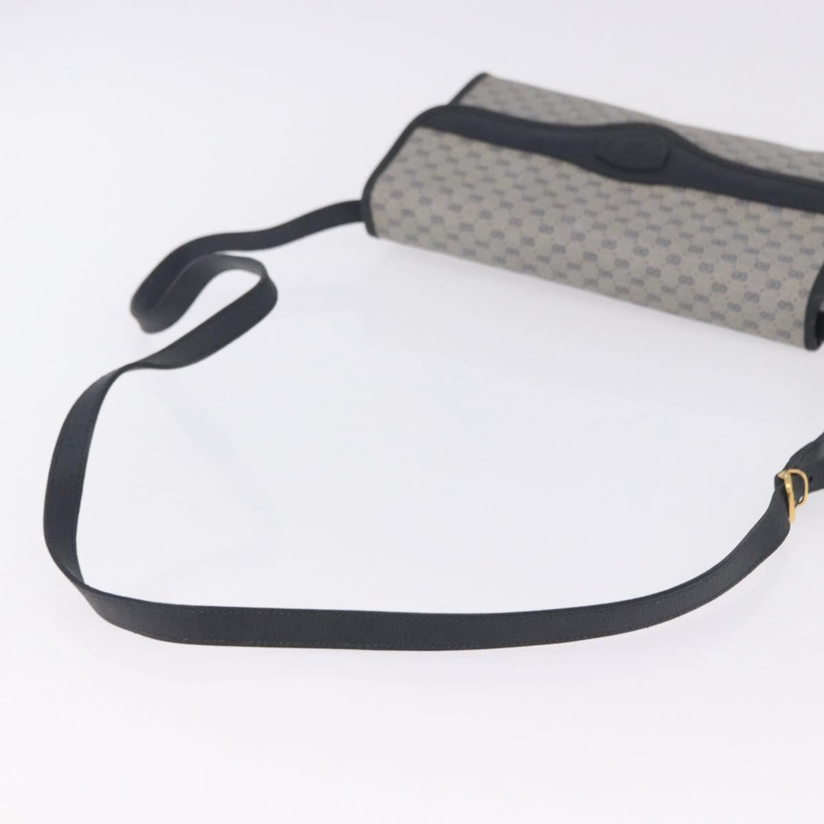 GUCCI Micro GG Shoulder Bag PVC Leather Navy Gold Tone 004 098 0670 Auth 201300