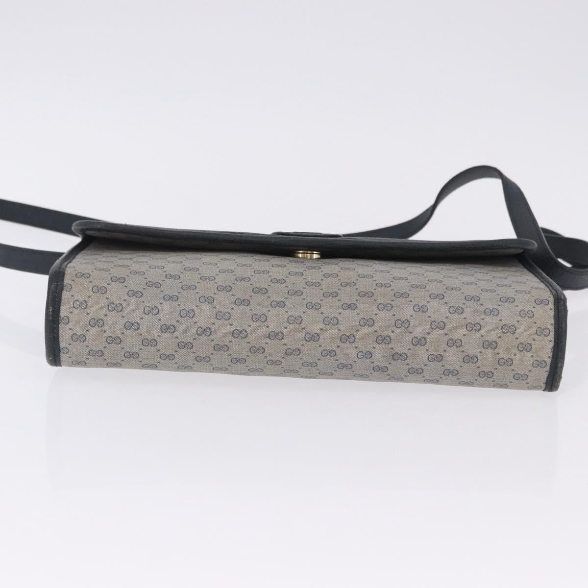 GUCCI Micro GG Shoulder Bag PVC Leather Navy Gold Tone 004 098 0670 Auth 201300