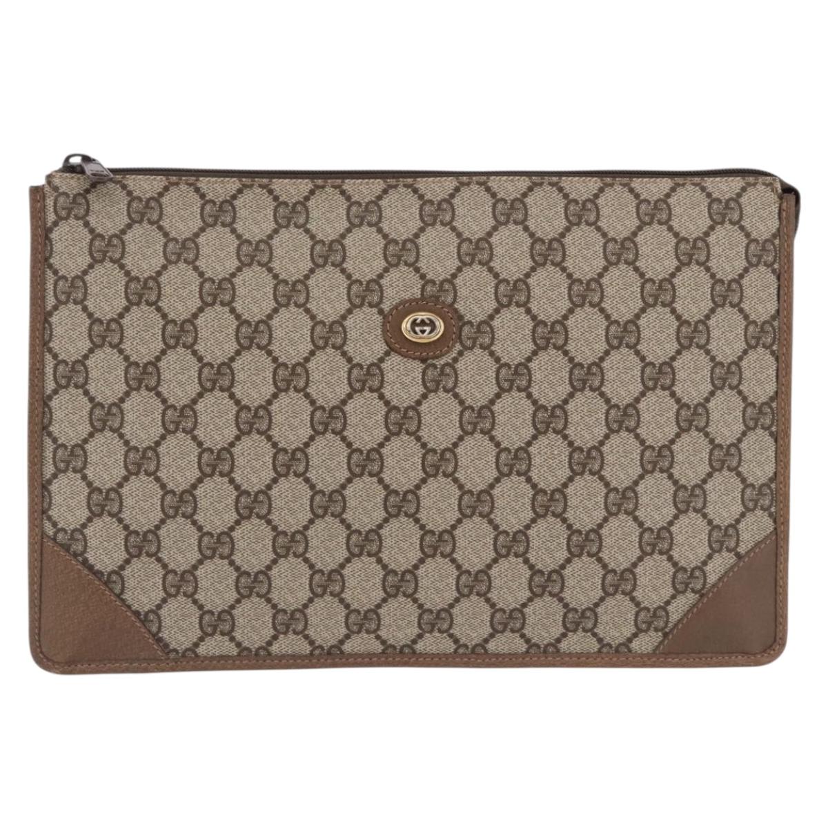 GUCCI GG Supreme Clutch Bag PVC Beige Gold Tone 89 01 029 Auth 201303