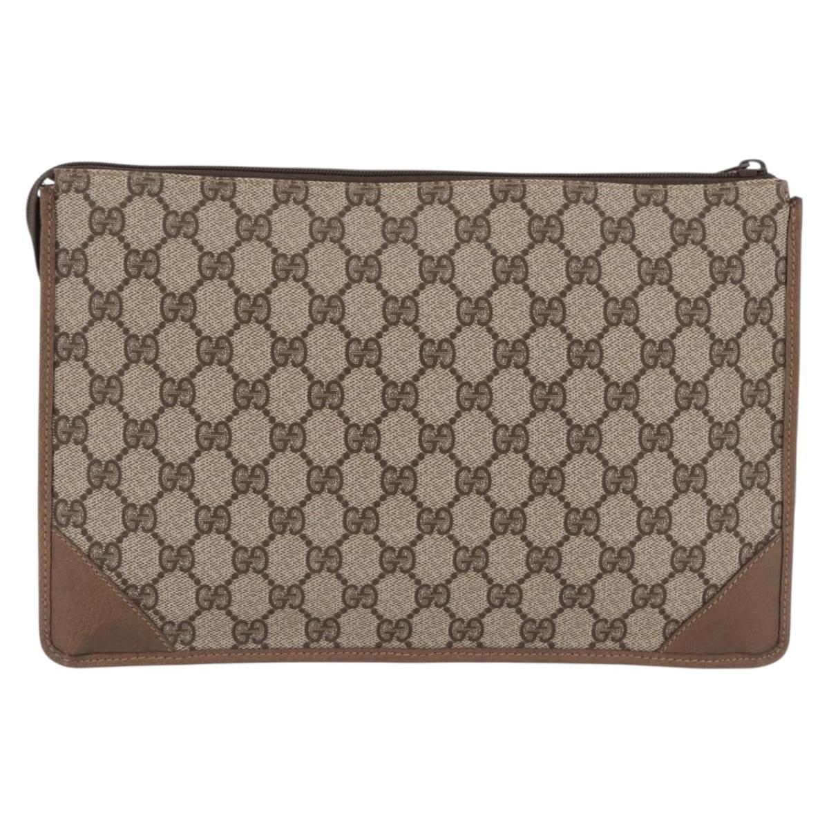 GUCCI GG Supreme Clutch Bag PVC Beige Gold Tone 89 01 029 Auth 201303
