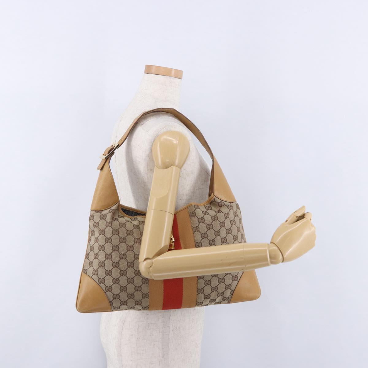 GUCCI GG Canvas Jackie Sherry Line Hand Bag Beige Gold Tone 001 4075 Auth 201304