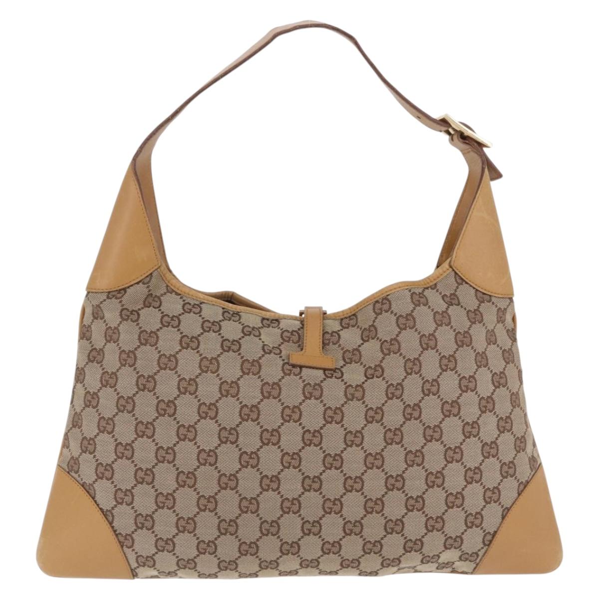 GUCCI GG Canvas Jackie Sherry Line Hand Bag Beige Gold Tone 001 4075 Auth 201304