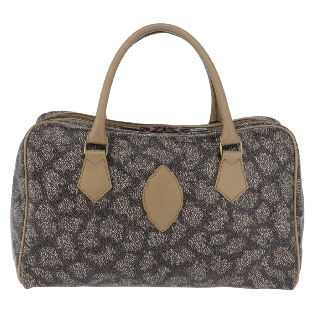 SAINT LAURENT Hand Bag PVC Leather Black Beige Auth 201308