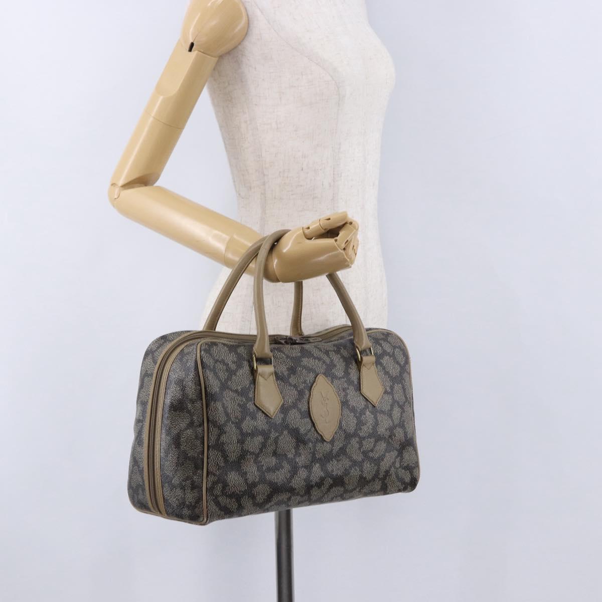 SAINT LAURENT Hand Bag PVC Leather Black Beige Auth 201308